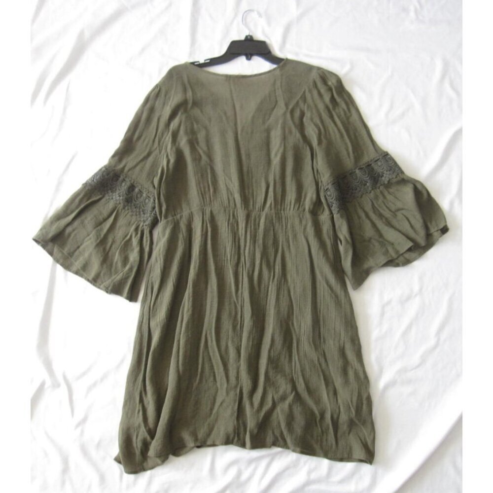 Just Found Olive Green Boho Peasant Dress Crochet Lace Bell Sleeve Sz 2X (WB514) - Picture 2 of 8